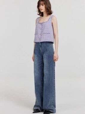 New Fabrique Hailey Contrast Trim Vest in Herringbone Tweed